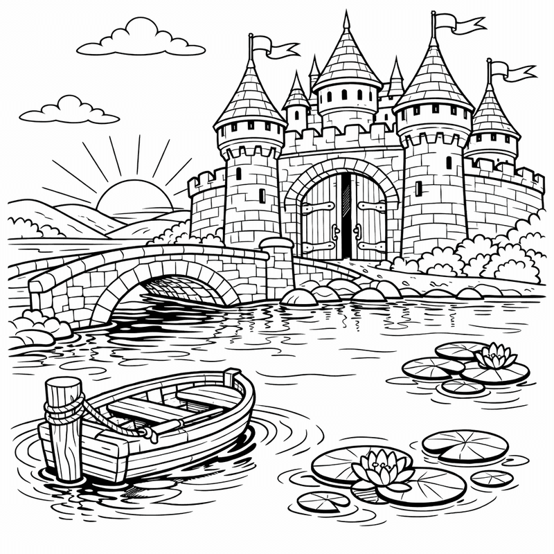 Free printable coloring page: Fairy Tale Castle, for ages 7-12