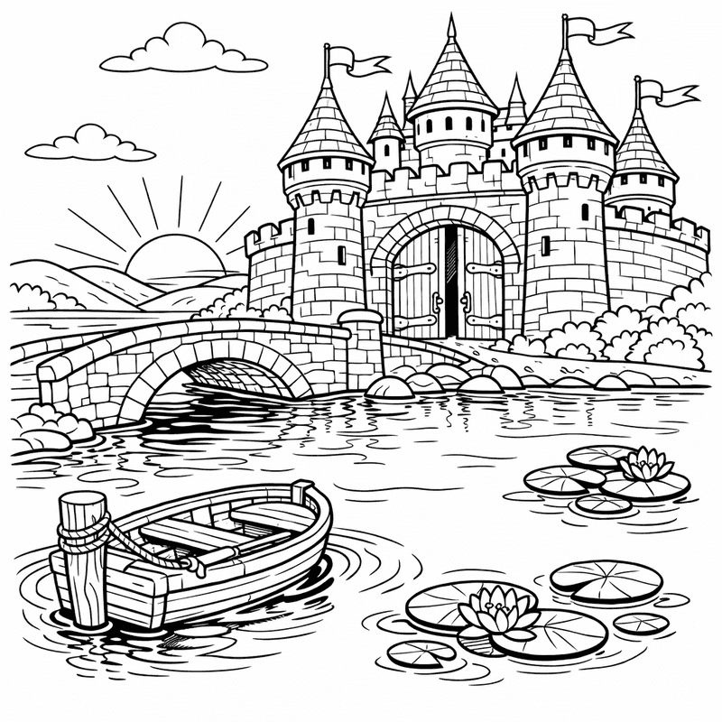 Free printable coloring page: Castle With Flags, for ages 7-12