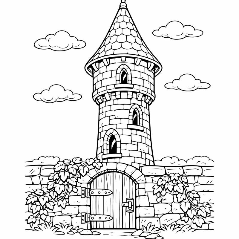 Free printable coloring page: Castle And Moat, for ages 7-12