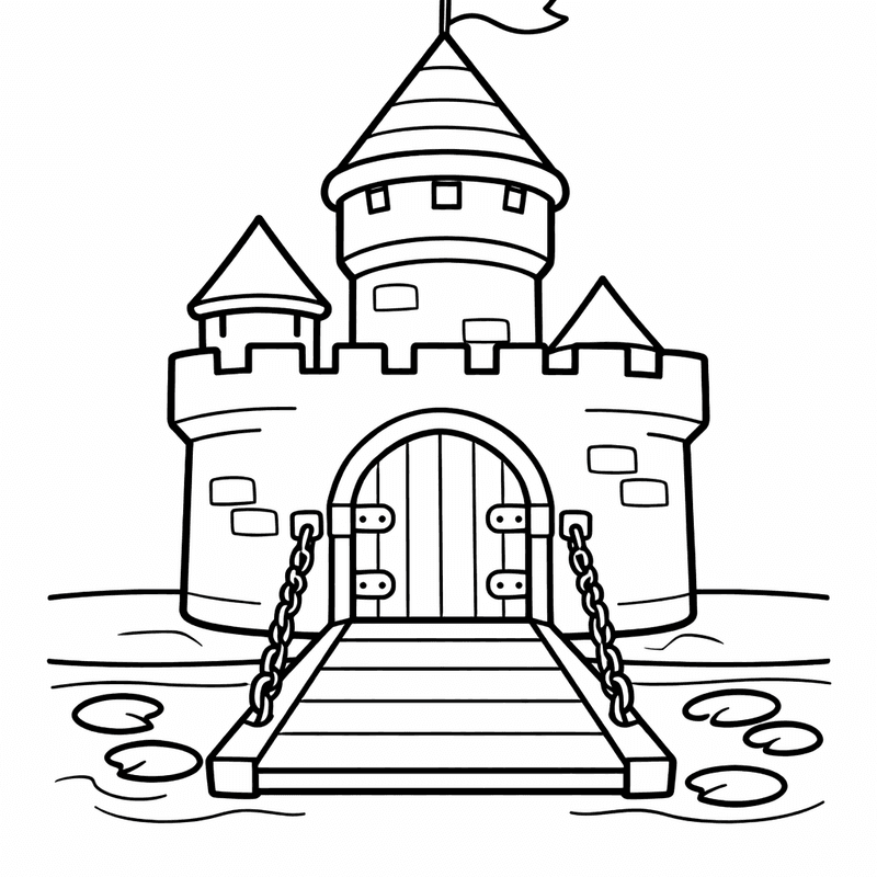 Free printable coloring page: Object Only: A Cute Castle With Clean Outlines,…, for ages 3-6