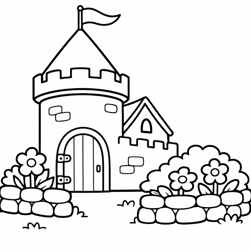Free printable coloring page: Castle With Flags, for ages 3-6