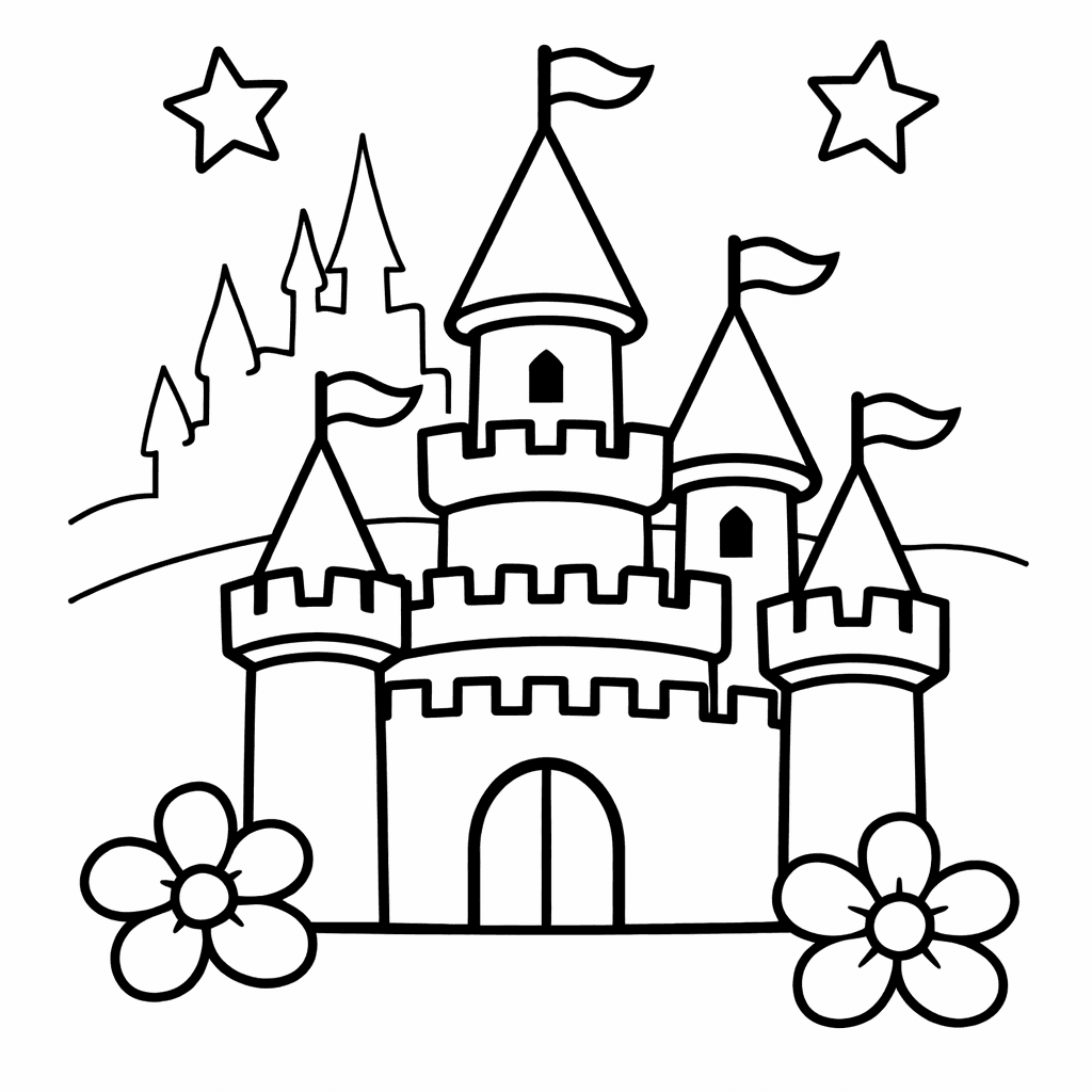 Free printable coloring page: Object Only: Two Or Three Castles Side By…, for ages 3-6