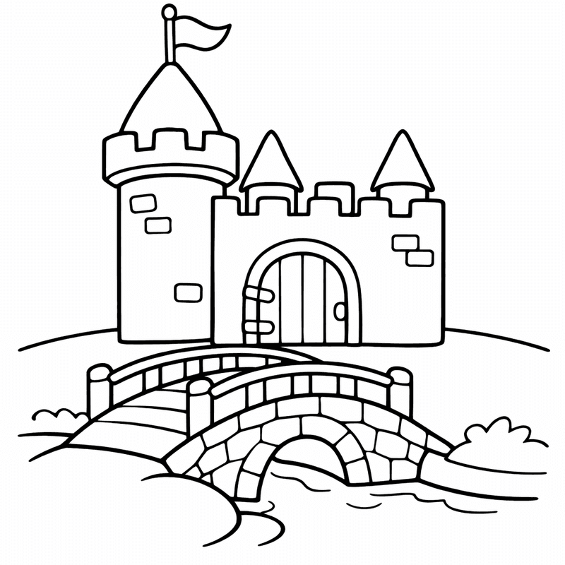 Free printable coloring page: Castle With Towers, for ages 3-6