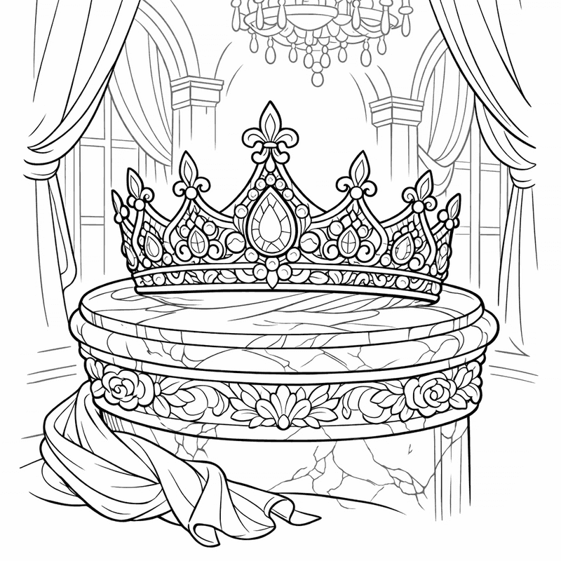 Free printable coloring page: Crown On Pillow, for ages 7-12