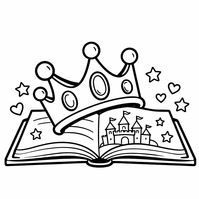 Free printable coloring page: Crown And Stars, for ages 3-6