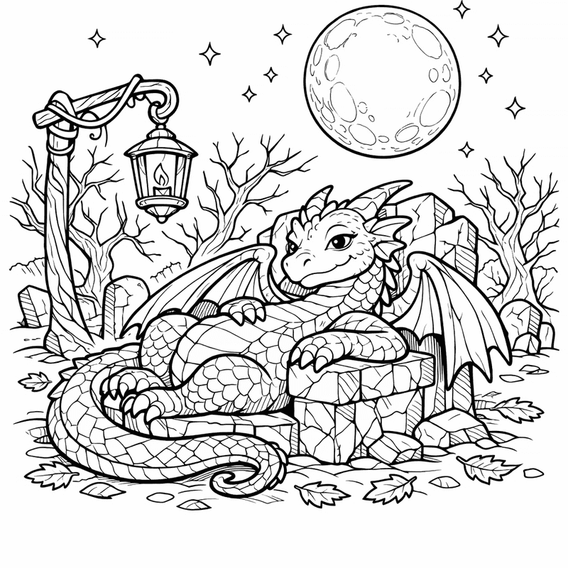 Free printable coloring page: Dragon And Castle, for ages 7-12