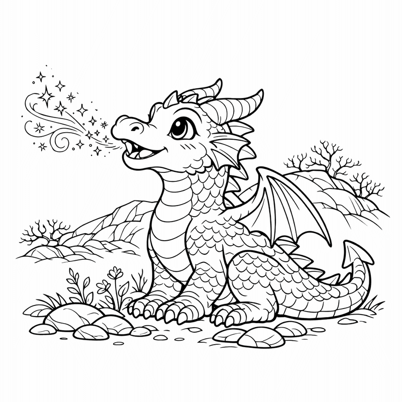 Free printable coloring page: Friendly Dragon, for ages 7-12