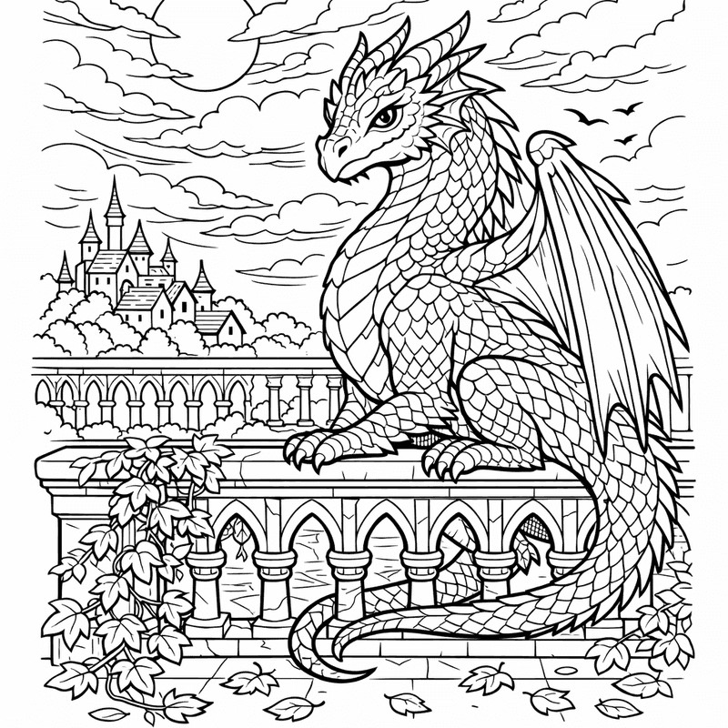 Free printable coloring page: Object Only: Two Or Three Dragons Side By…, for ages 7-12