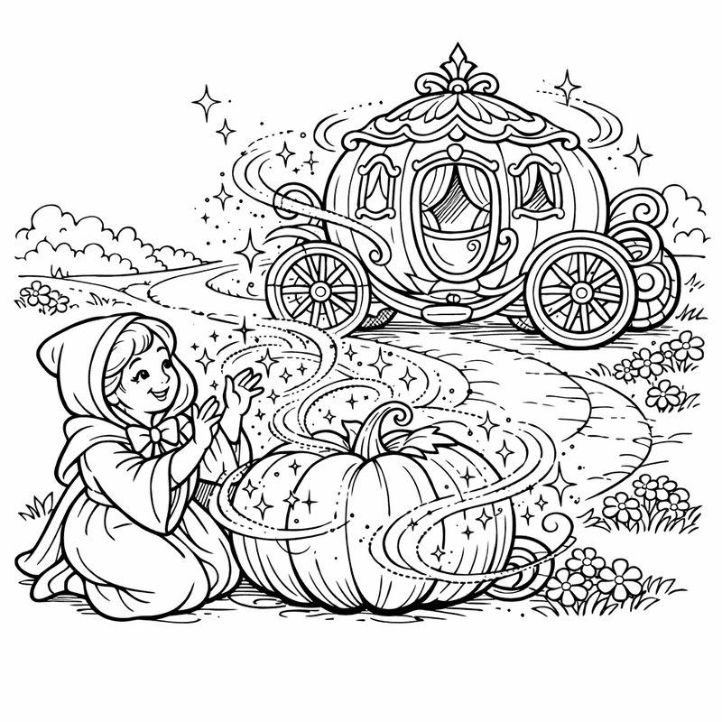 Free printable coloring page: Object Only: A Fairy Godmother And Princess Together,…, for ages 7-12