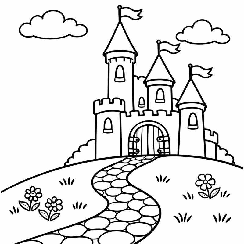 Fairy Tale Castle Coloring Page — Object Only: Two Castles Side By Side, No…