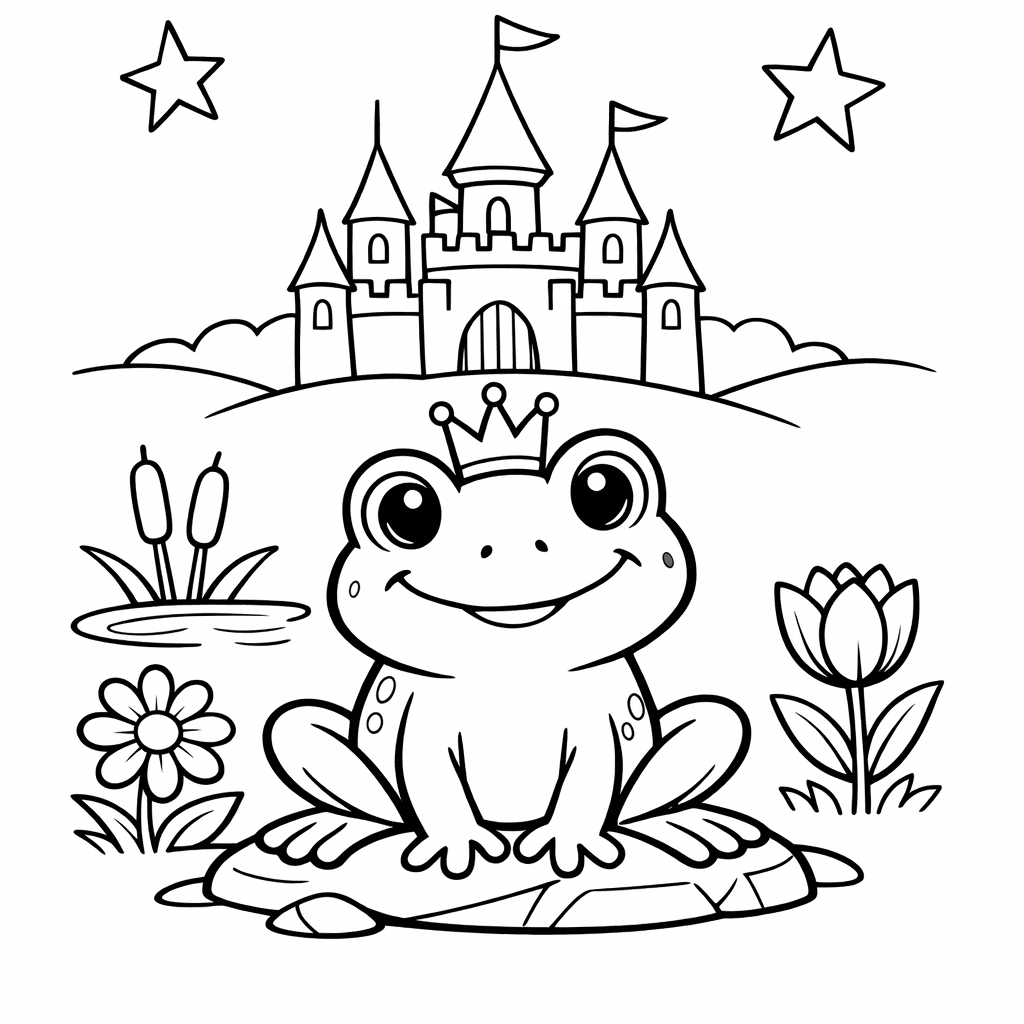 Free printable coloring page: Frog And Princess, for ages 7-12