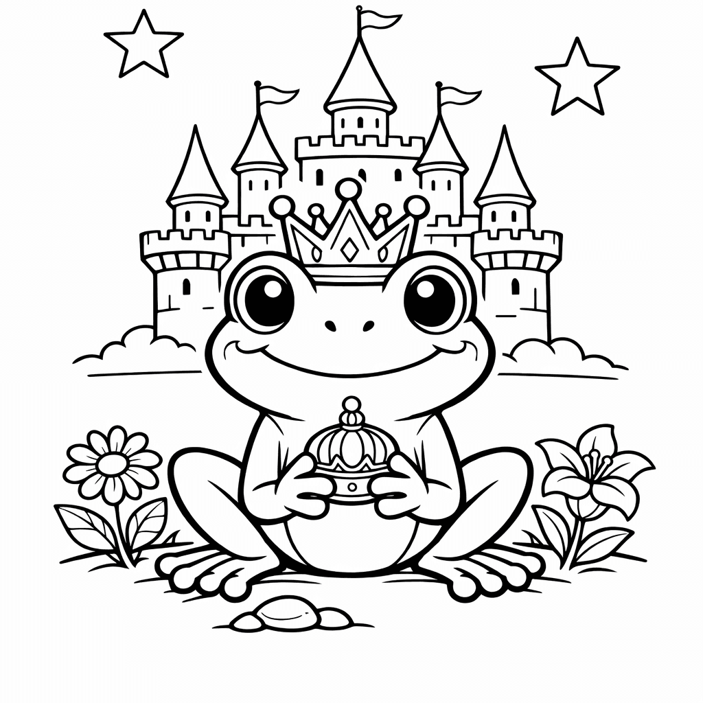 Frog Prince Coloring Page — Object Only: Two Or Three Frog Princes Side By Side, Simple And Adorable, No Background
