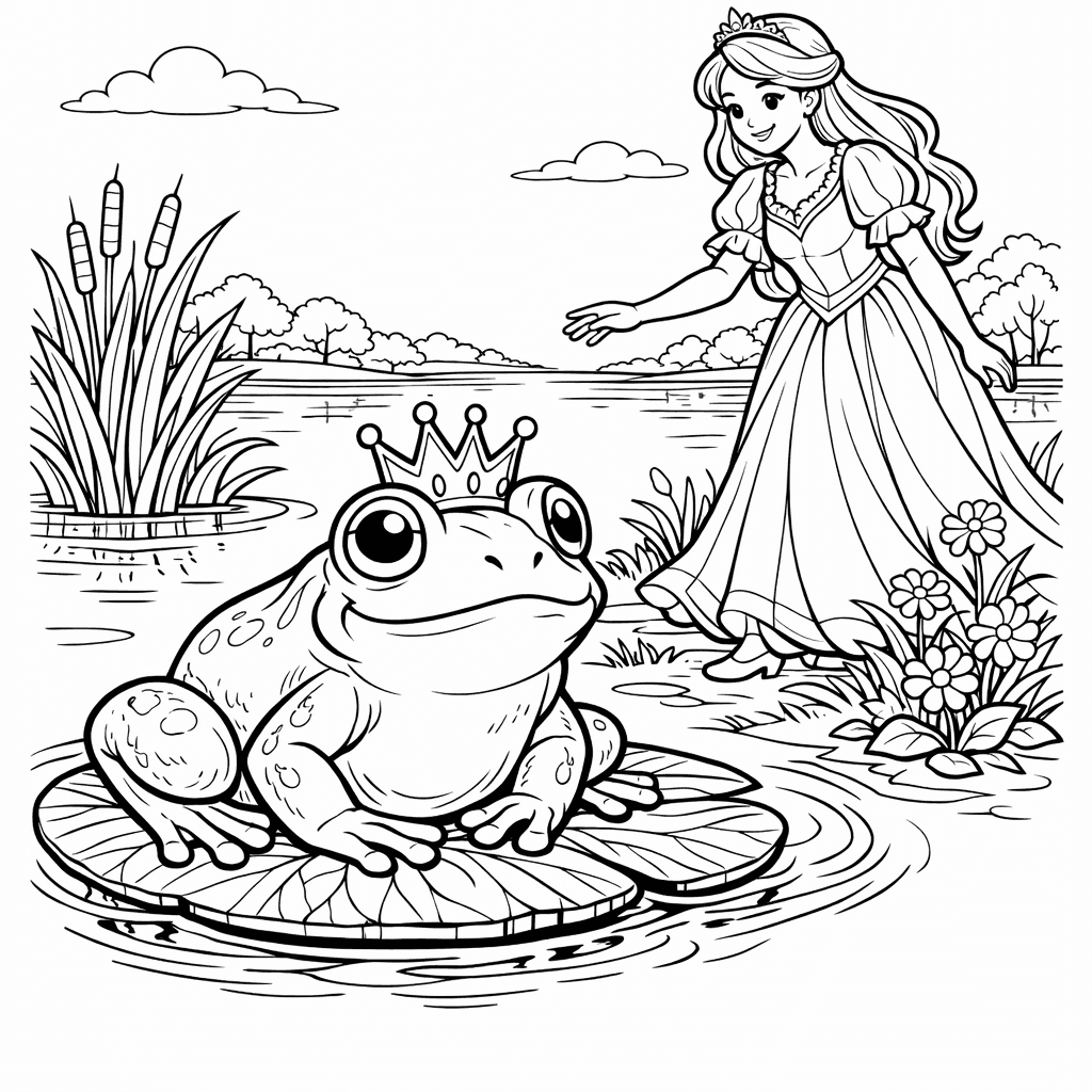 Free printable coloring page: Frog With Crown, for ages 7-12