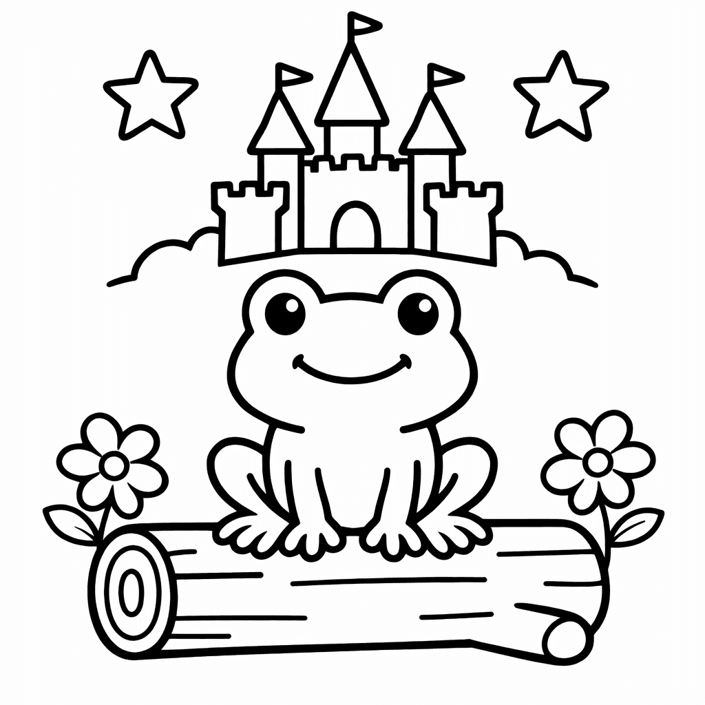 Frog Prince Coloring Page — Object Only: A Cute Frog Prince With Clean…