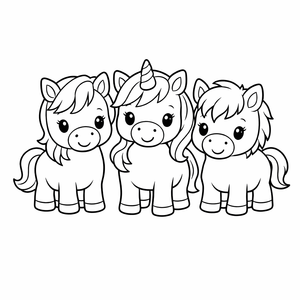 Horse Coloring Page — Object Only: Two Or Three Horses Side By…