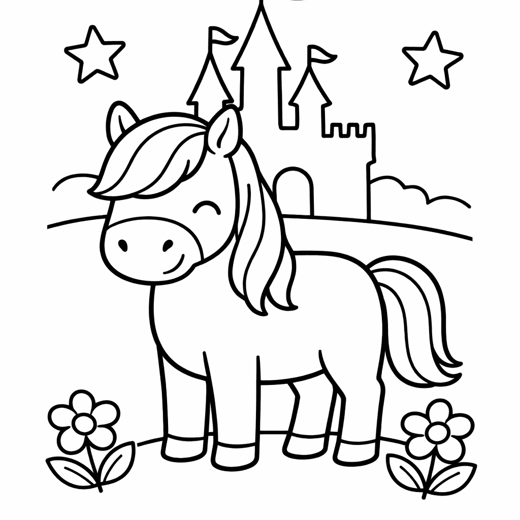 Horse Coloring Page — Object Only: A Cute Horse With Clean Outlines,…