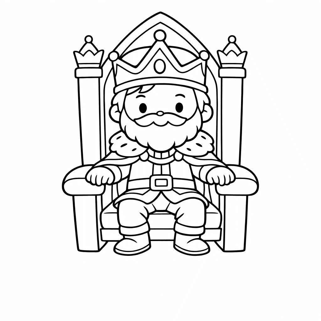 Free printable coloring page: A King Wearing A Crown And Royal Robe, for ages 7-12