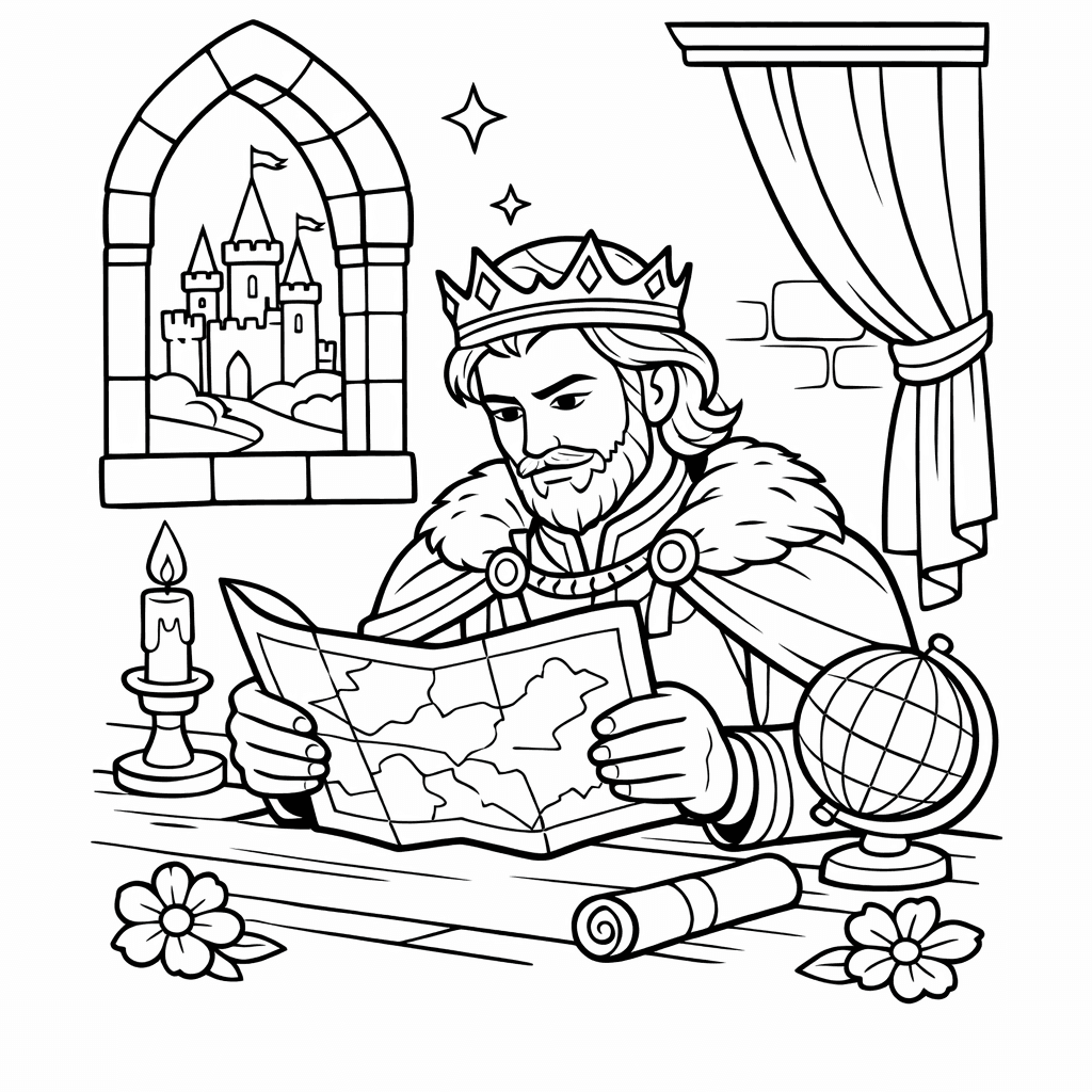 Free printable coloring page: Object Only: A King Sitting On A Throne,…, for ages 7-12
