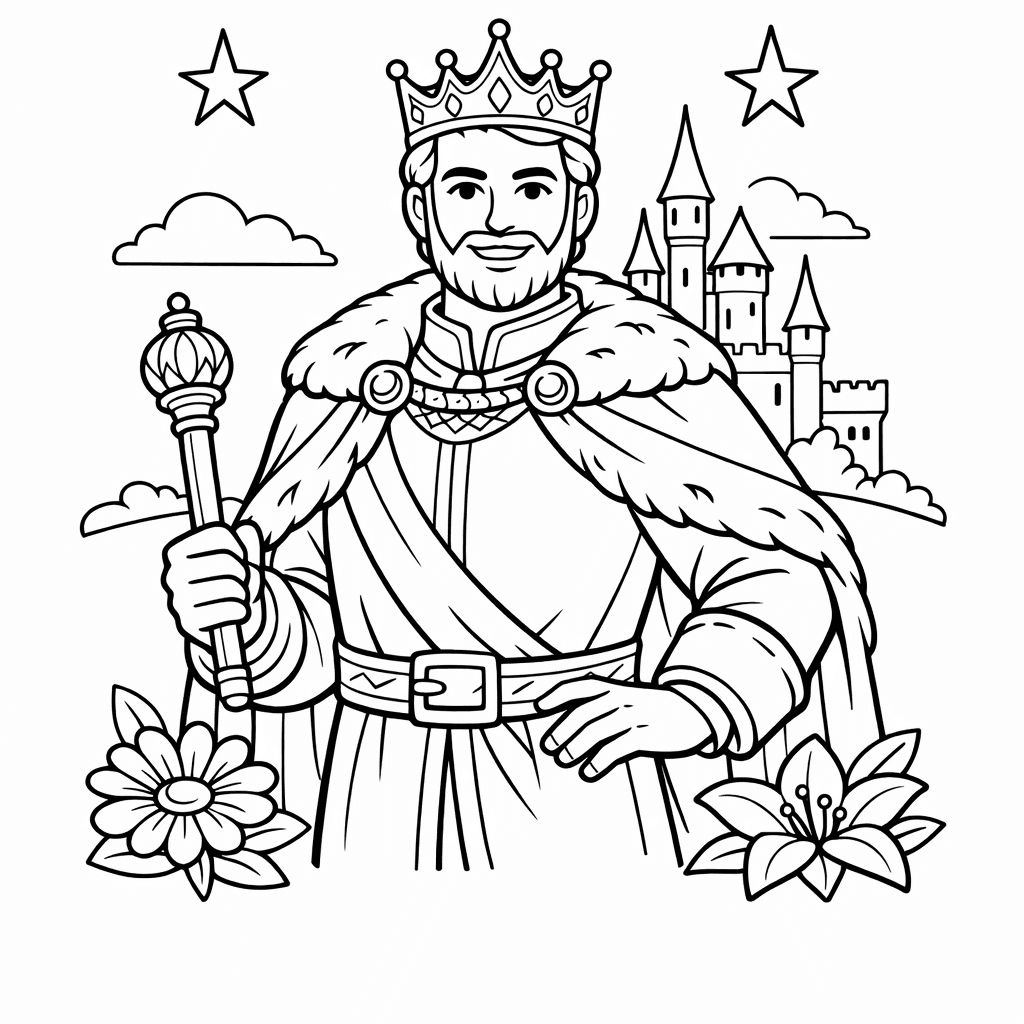 Free printable coloring page: A King Knighting A Brave Warrior, for ages 7-12