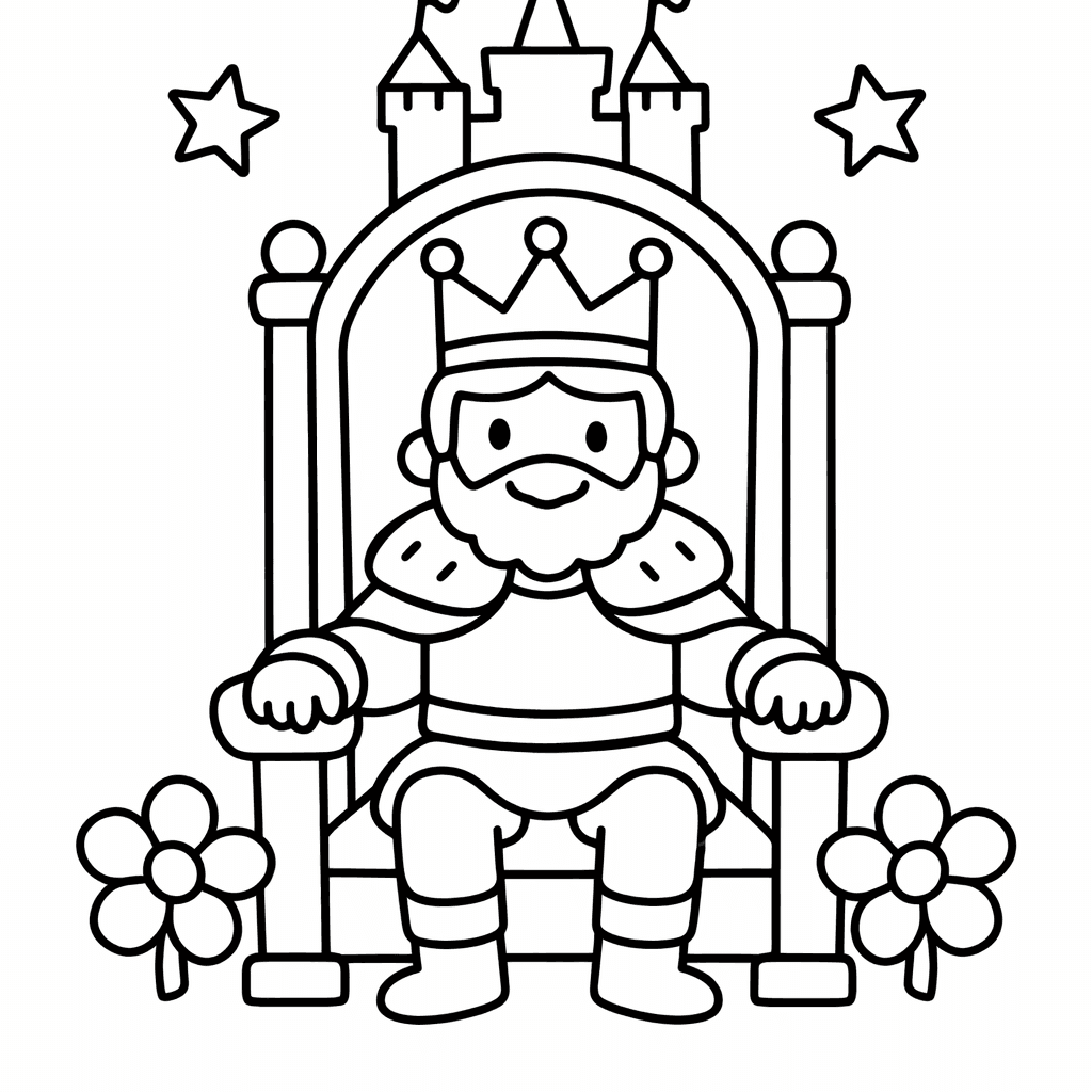 Free printable coloring page: A King Wearing A Crown And Royal Robe, for ages 3-6