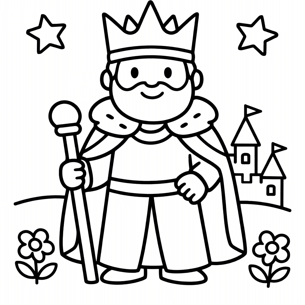 Free printable coloring page: Object Only: A Cute King With Clean Outlines,…, for ages 3-6