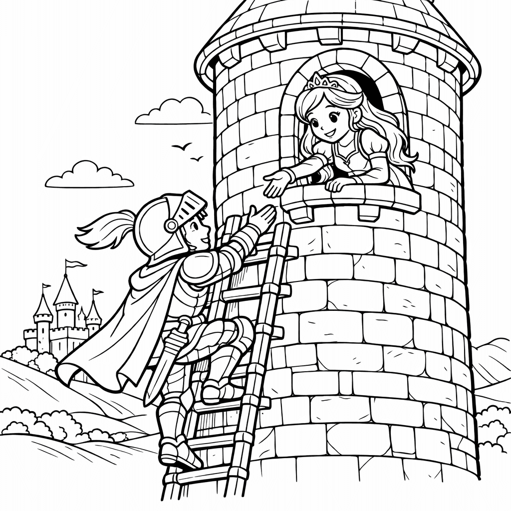 Free printable coloring page: A Young Knight Training With A Wooden Sword, for ages 7-12