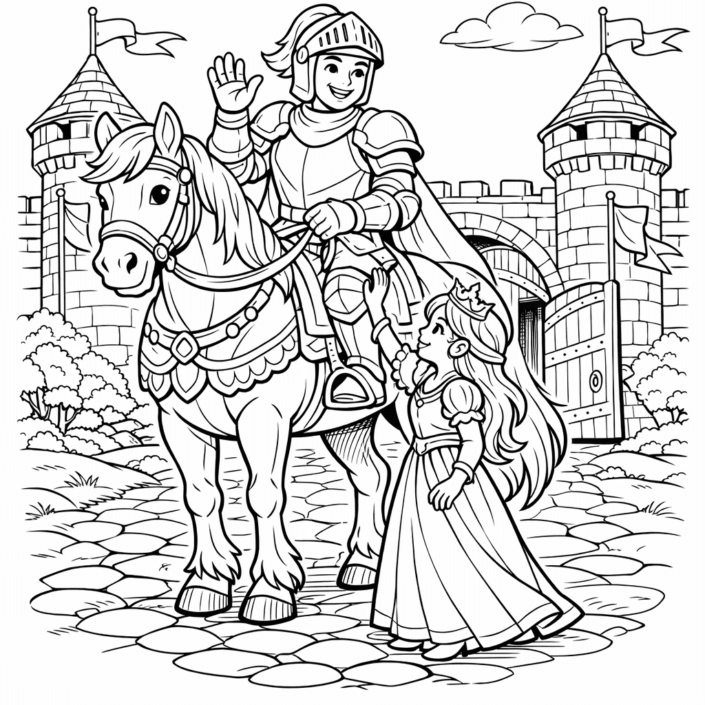 Free printable coloring page: Object Only: A Cute Knight In Armor, No…, for ages 7-12