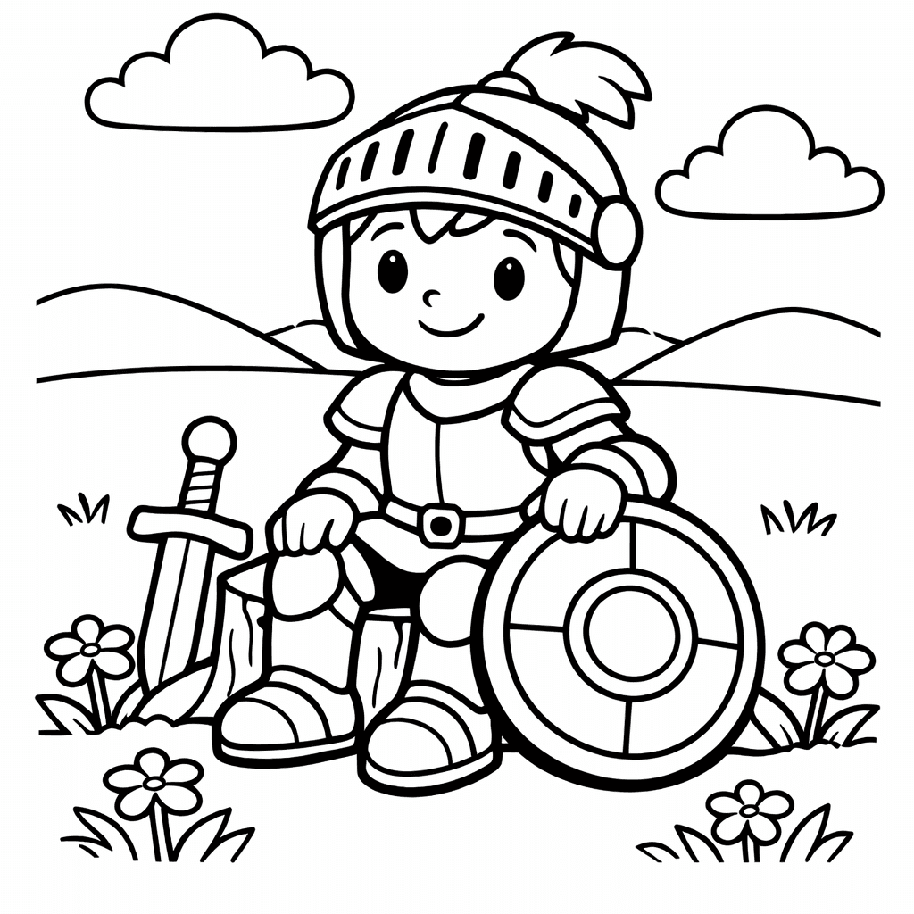 Knight Coloring Page — A Friendly Knight In Shining Armor On A…