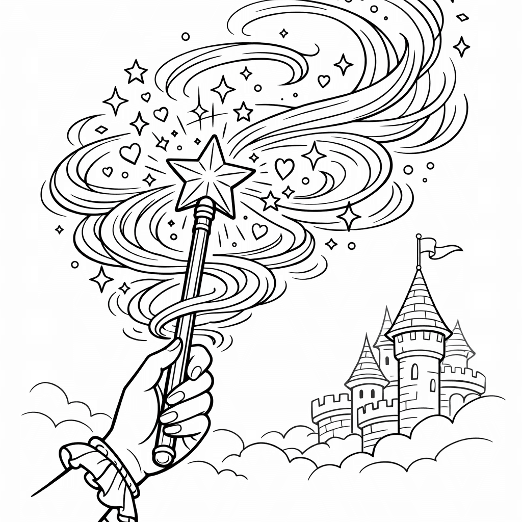 Free printable coloring page: Fairy Wand, for ages 7-12