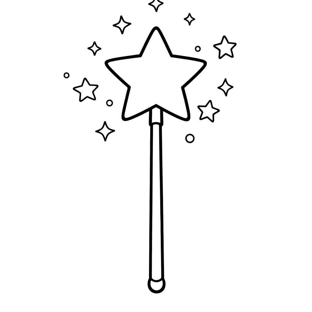 Free printable coloring page: Magic Wand And Stars, for ages 3-6