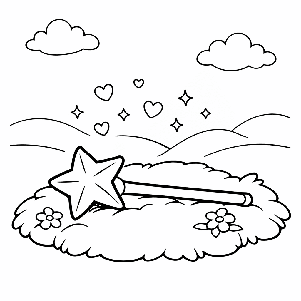 Magic Wand Coloring Page — Wand And Heart