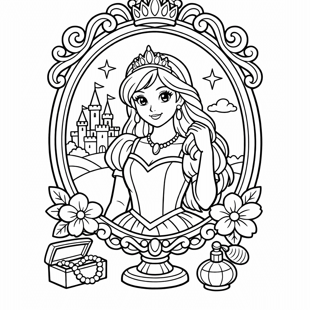 Free printable coloring page: Mirror And Crown, for ages 7-12