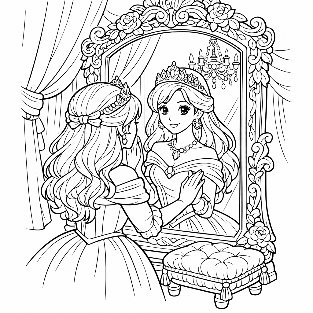 Free printable coloring page: Ornate Mirror, for ages 7-12