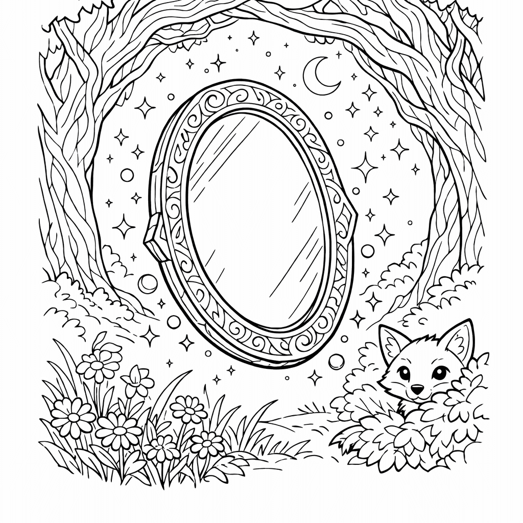 Free printable coloring page: Mirror On Wall, for ages 7-12