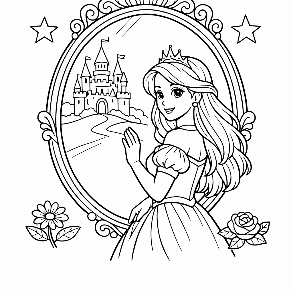 Free printable coloring page: Object Only: A Cute Mirror With Clean Outlines,…, for ages 7-12