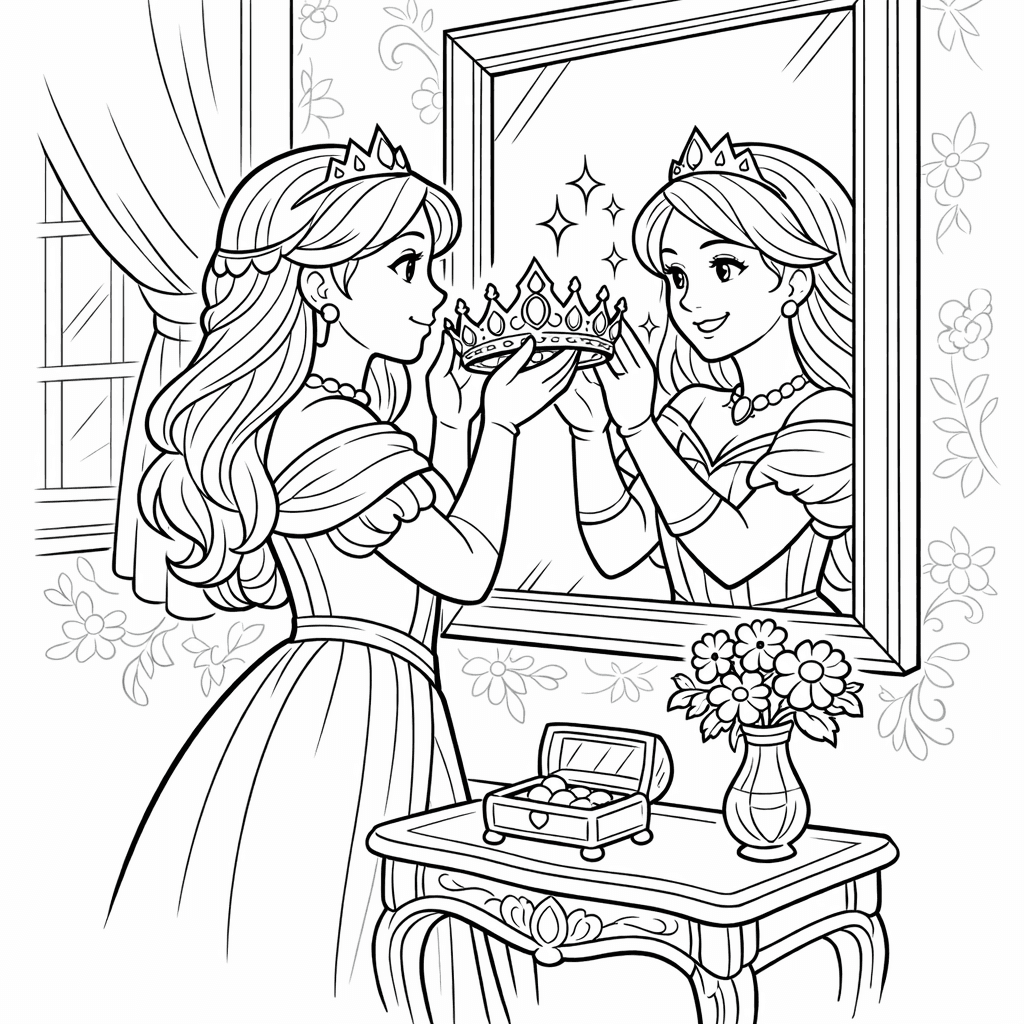 Free printable coloring page: Mirror And Reflection, for ages 7-12