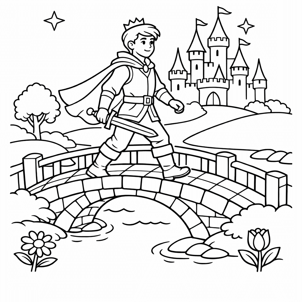 Free printable coloring page: A Prince Standing Tall With A Sword And…, for ages 7-12