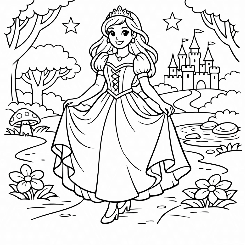 Princess Coloring Page — Object Only: A Cute Princess With Clean Outlines,…