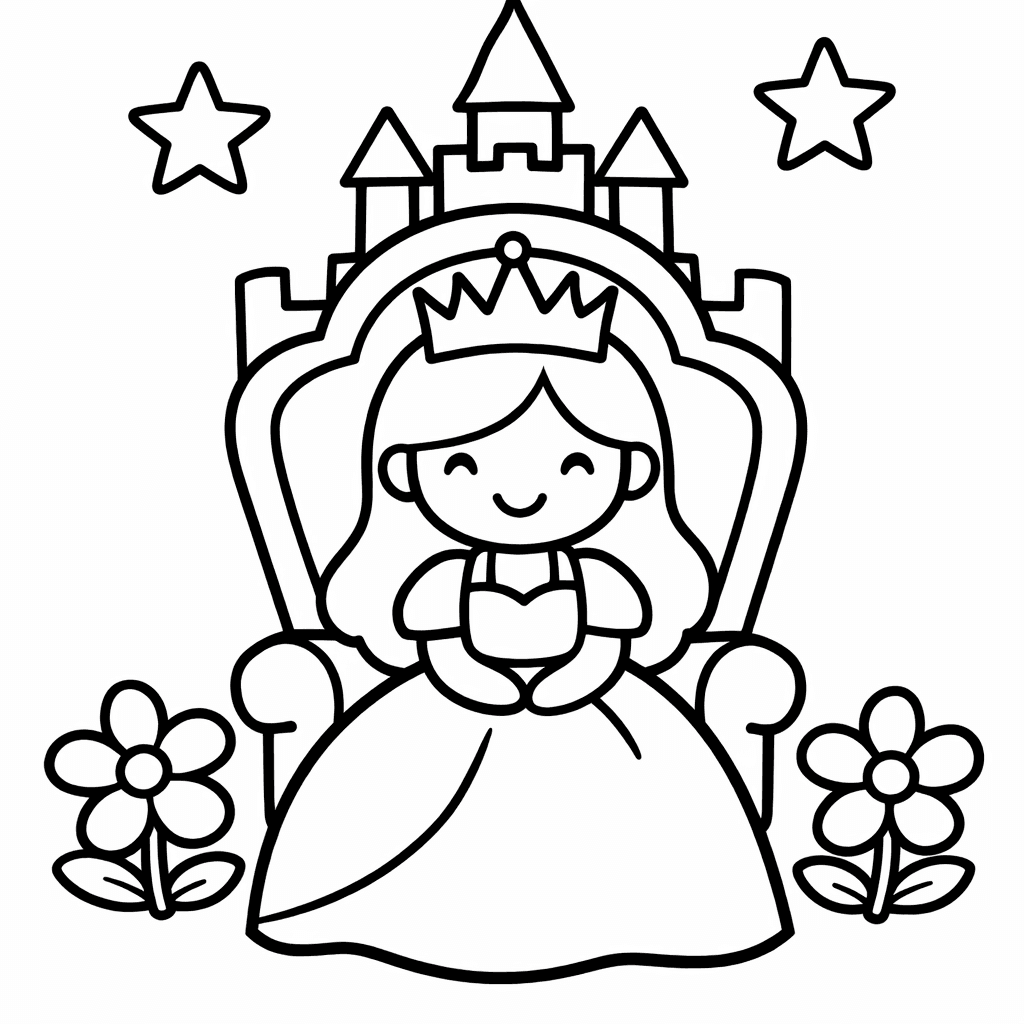 Princess Coloring Page — Object Only: Two Princesses Standing Together, Simple And…