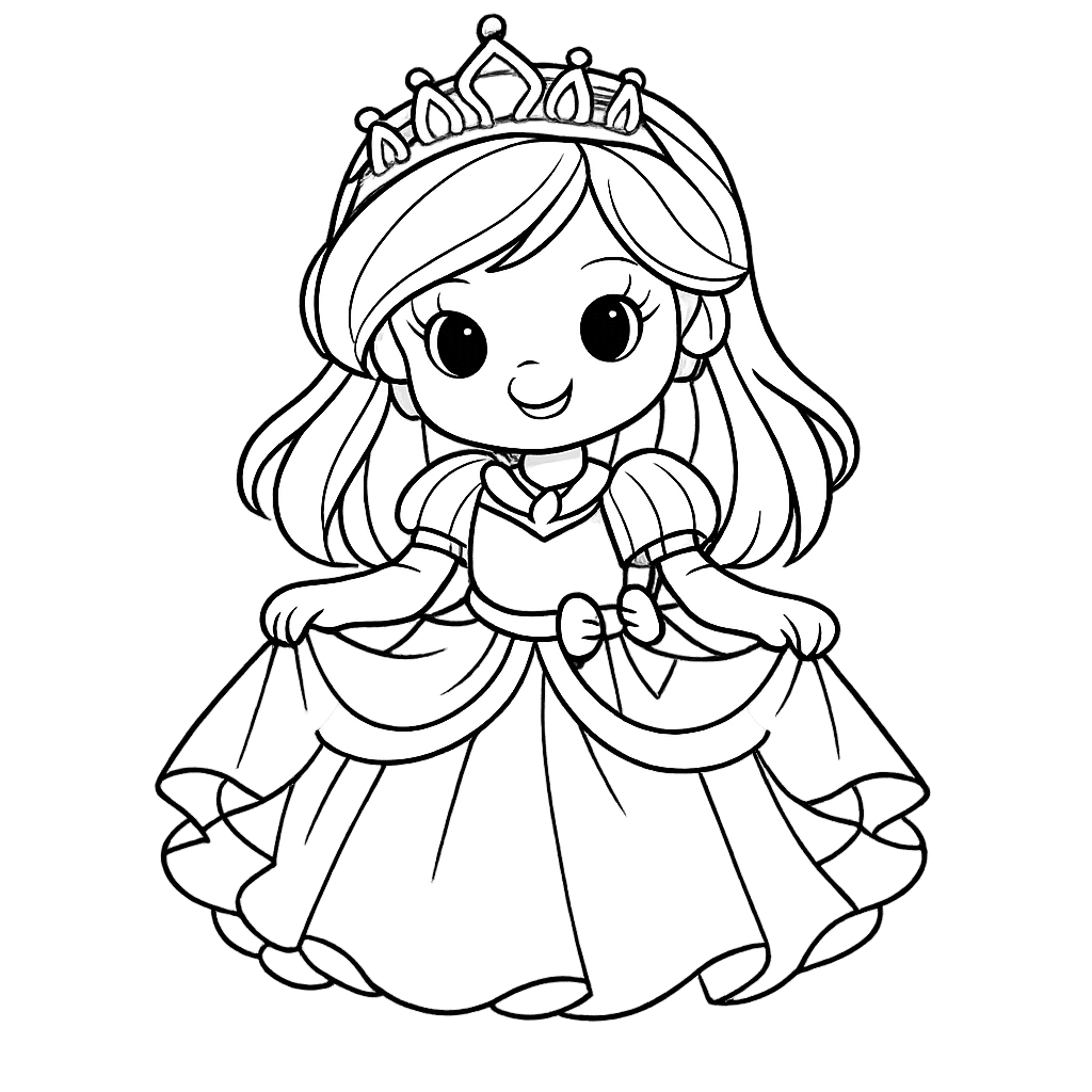 Princess Coloring Page — Object Only: Two Princesses Standing Together, Simple And…