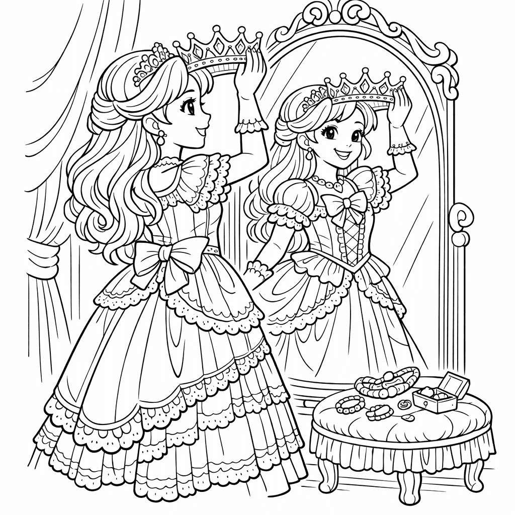 Free printable coloring page: Object Only: A Beautiful Princess Dress With Clean…, for ages 7-12