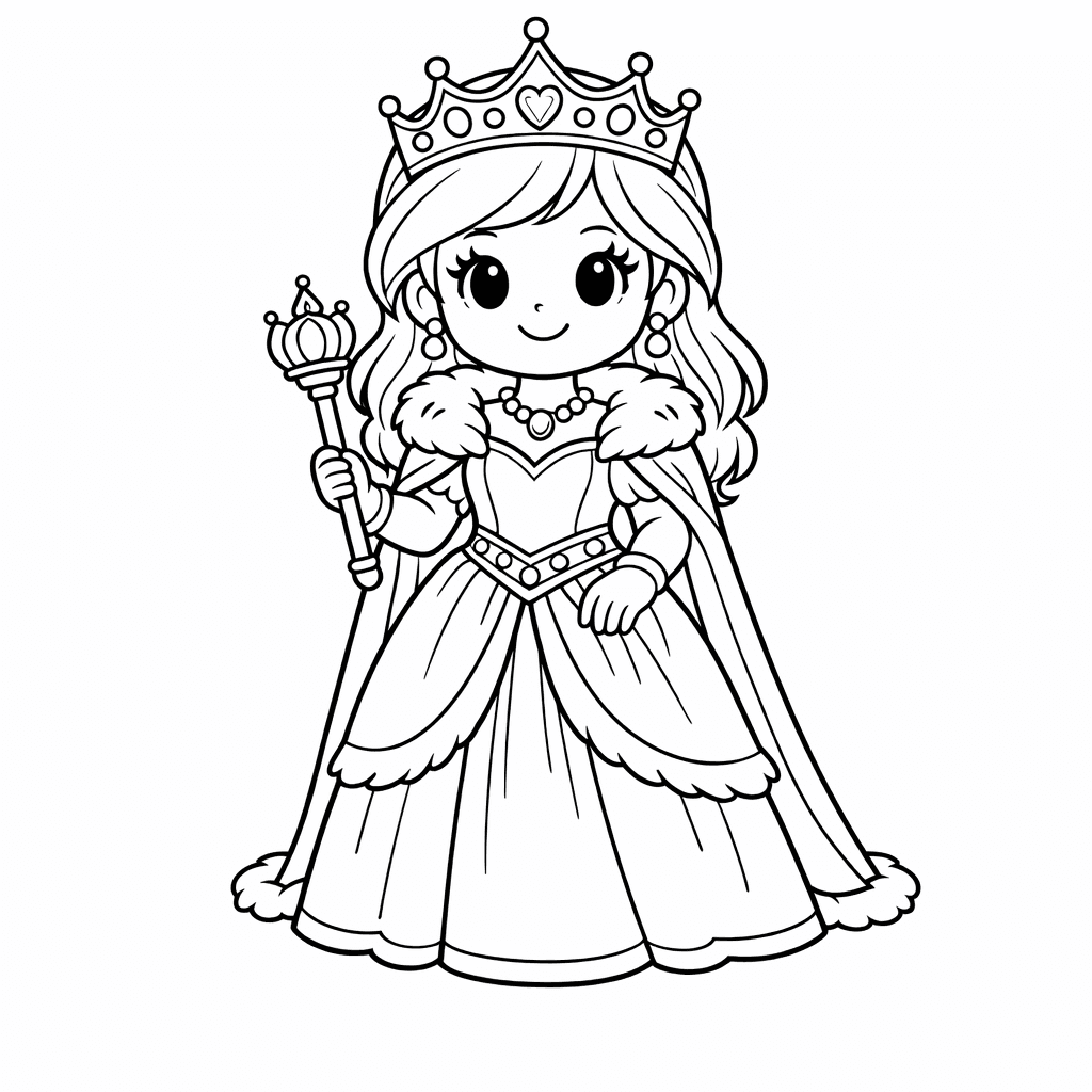 Free printable coloring page: A Kind Queen Greeting Her Kingdom, for ages 7-12