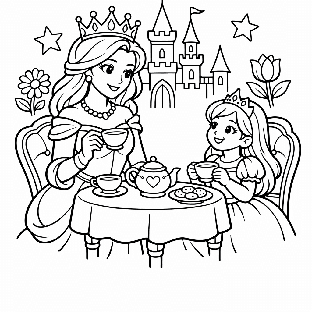 Free printable coloring page: A Kind Queen Greeting Her Kingdom, for ages 7-12