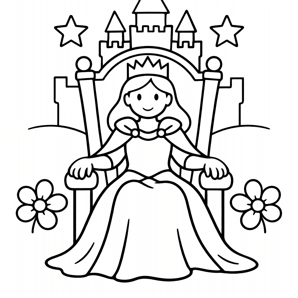 Free printable coloring page: A Queen Looking Out From A Castle Window, for ages 3-6