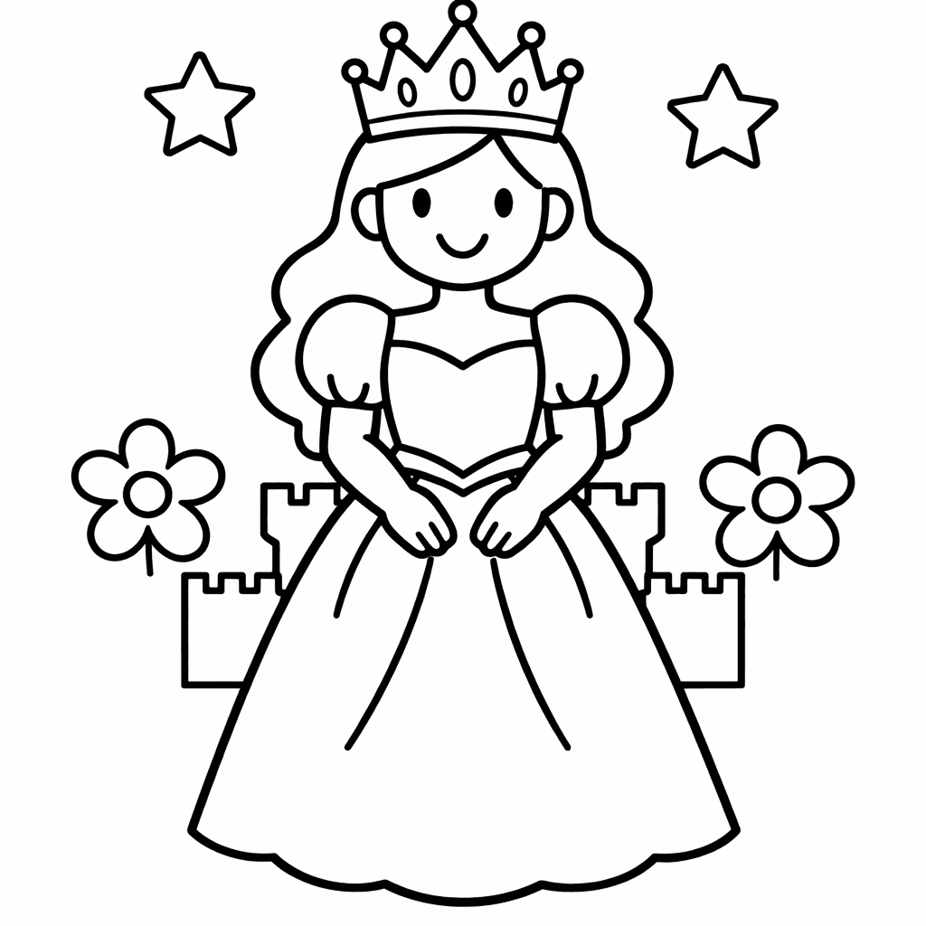 Free printable coloring page: Object Only: A Cute Queen With Clean Outlines,…, for ages 3-6