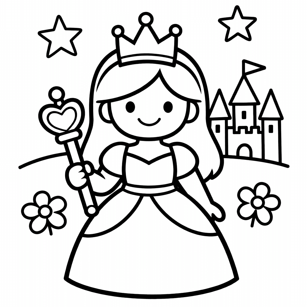 Free printable coloring page: A Queen Walking Through A Rose Garden, for ages 3-6
