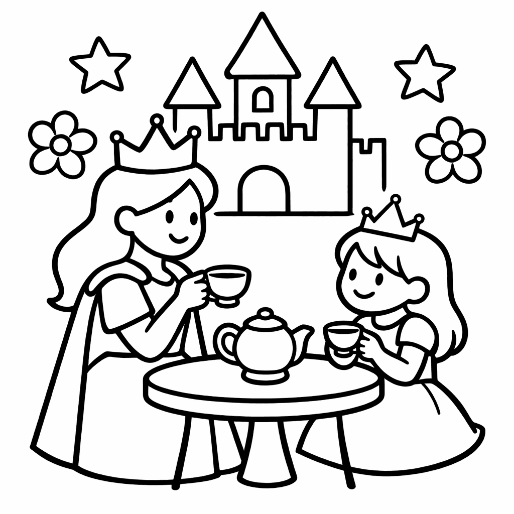 Free printable coloring page: Object Only: A Queen And King Standing Together,…, for ages 3-6