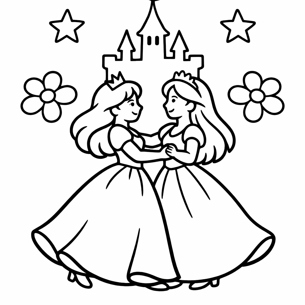 Free printable coloring page: A Ballroom With Chandeliers And Dancing Couples, for ages 3-6