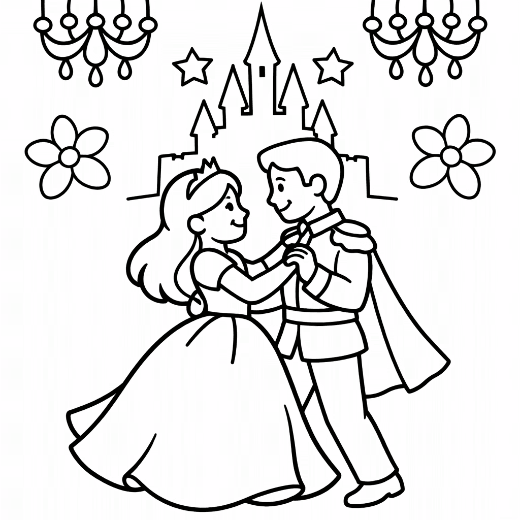 Free printable coloring page: Object Only: A Princess In A Ball Gown,…, for ages 3-6