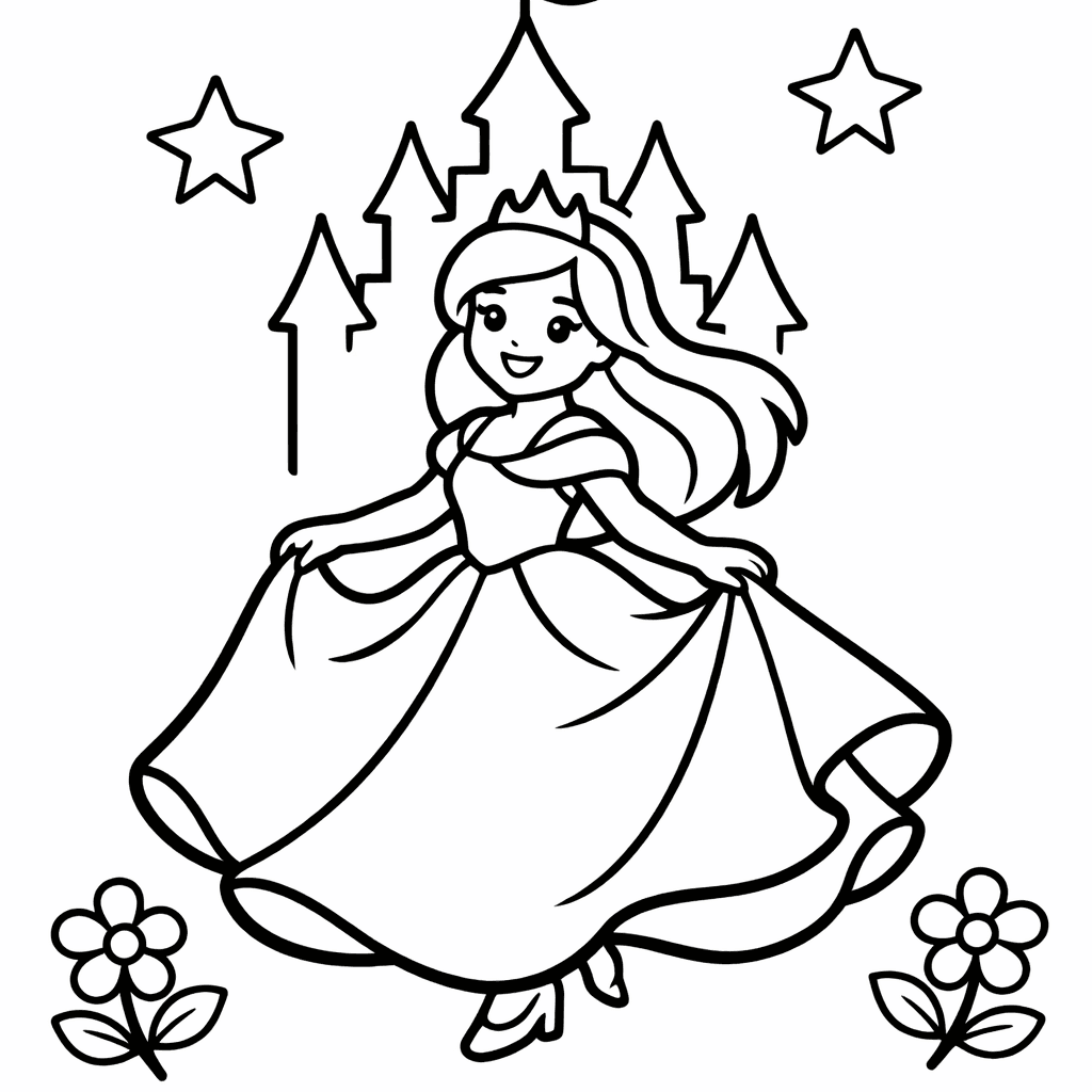 Free printable coloring page: Princesses Dancing Together At A Grand Party, for ages 3-6